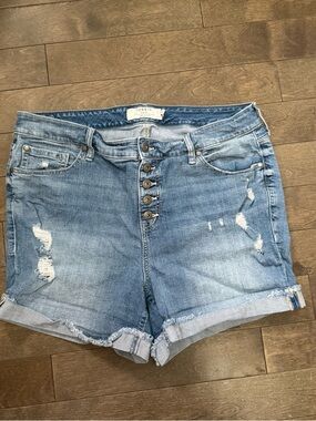 torrid Washed Blue Distressed Denim Button-Fly Shorts
